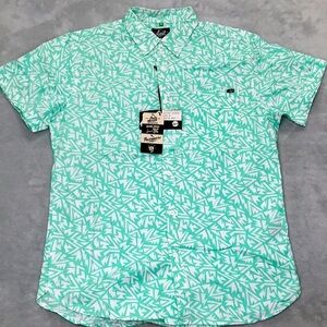 Lost Enterprises Green & White Absract short Sleeve Button Down SIze M new